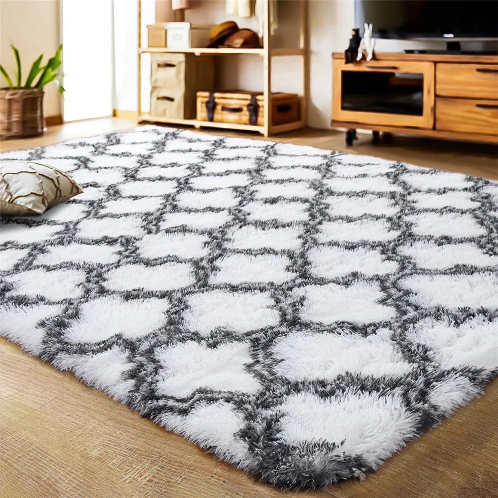 

Plush Fluffy Carpet Mordern Geometric Print Luxury Large Indoor Shaggy Area Rugs for Bedroom Living Room Soft Decor Rugs Home