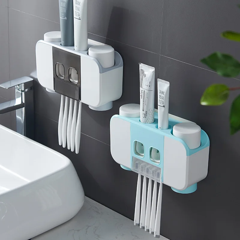 

Magnetic Adsorption Toothbrush Holder Automatic Toothpaste Dispenser Wall-mounted Bathroom Accessories Sets Home Storage Shelves