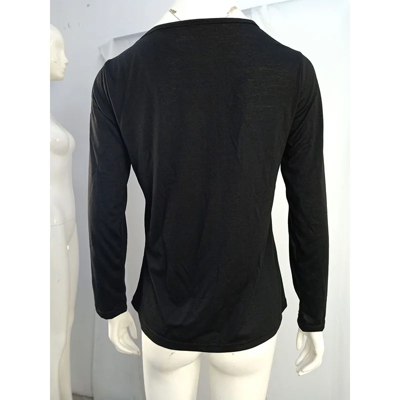 

2021 spring autumn hot selling solid color kangaroo parents multi-function clothes loose round neck long sleeve women's T-shirt