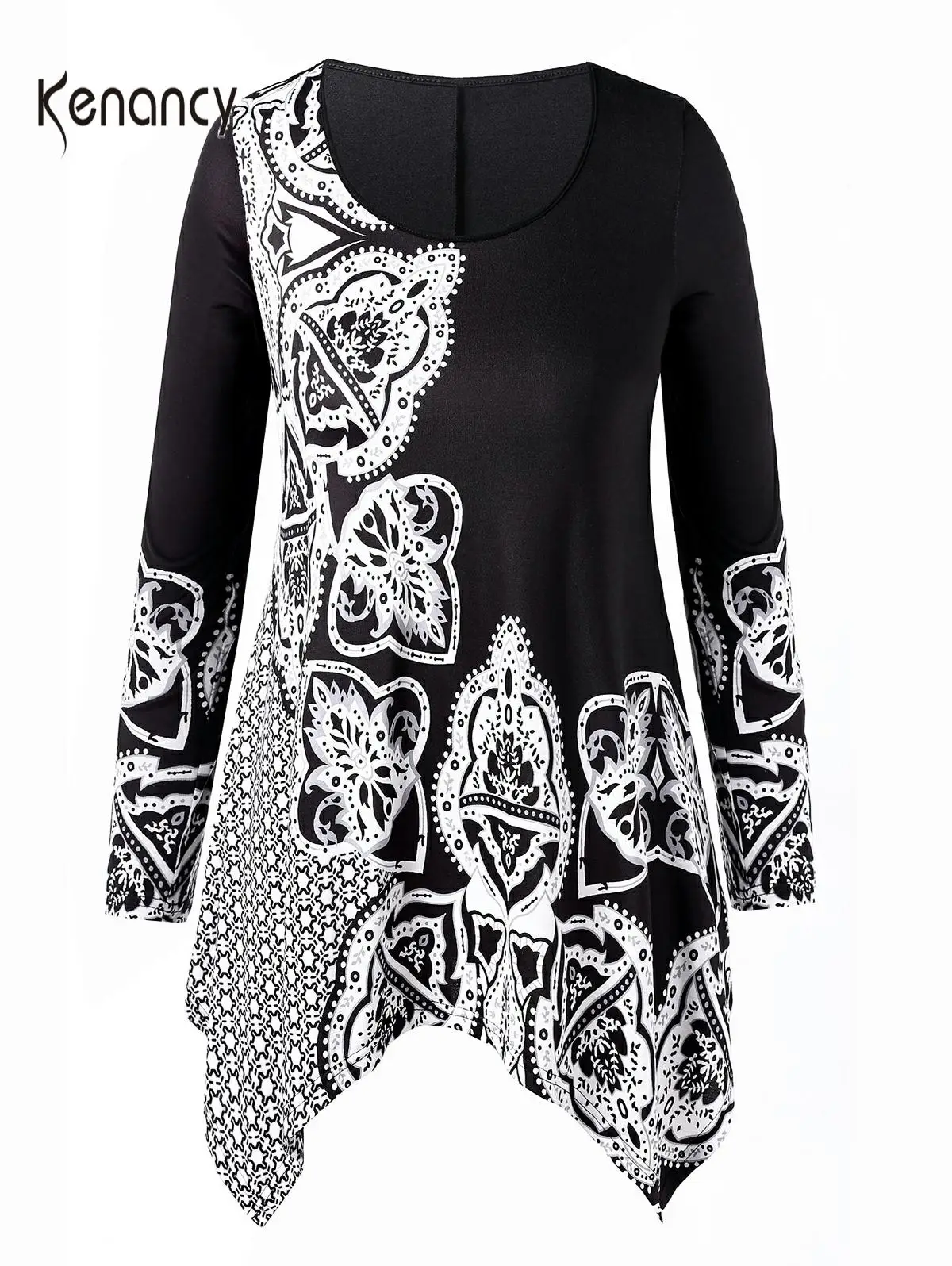 Асимметричная женская футболка большого размера Kenancy с цветочным принтом