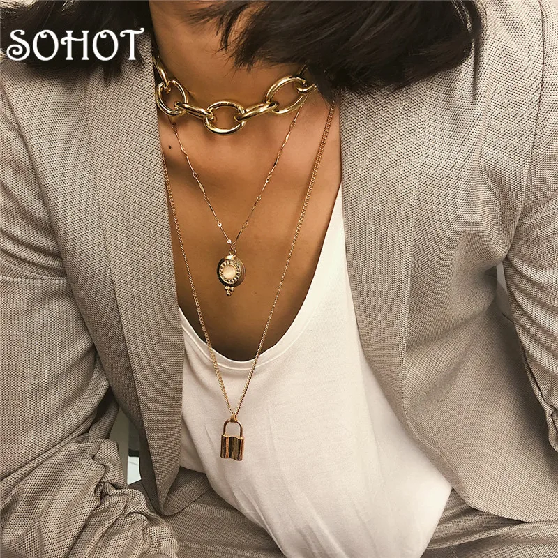 SOHOT широкое преувеличенное панк сплав многослойное женское ожерелье с подвеской