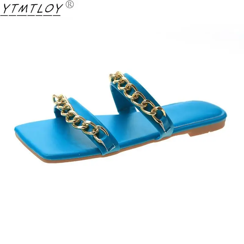 

Новинка 2022, модные женские летние тапочки, нескользящая обувь на плоской подошве с цепочкой, женские сандалии, сексуальные тапочки для вече...