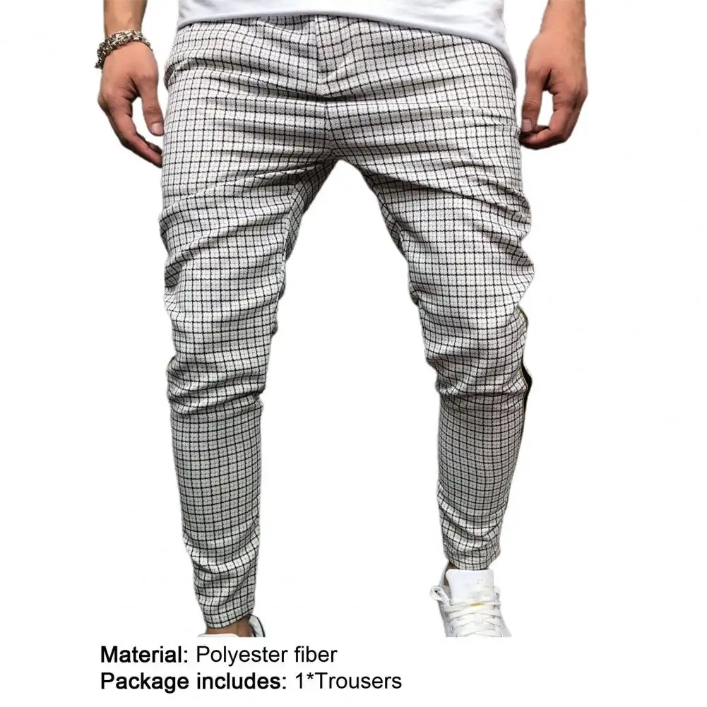 

Fashion Men Pants Mid Waist Slims Fit Male Sweatpants Plaid Checkered Side Stripe Trousers Summer 2021 New Work Casual Pants