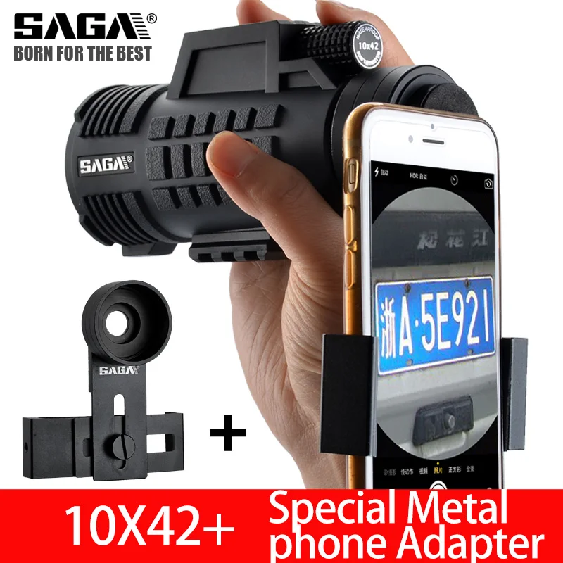 10x42Adapter SAGA Профессиональный монокулярный телескоп 8x42 12x50 мини telescopio BAK4 призма компактный охотничий низкий светильник ночного видения монокуляры - Цвет: 10x42Adapter