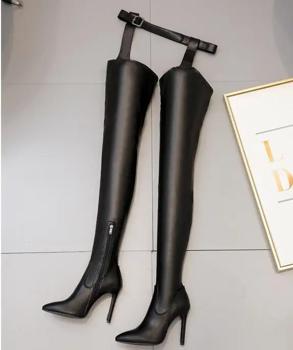

New slim heel high heel shoes in spring and autumn of 2019 sexy knee high boots pants boots all in one boots show shoes