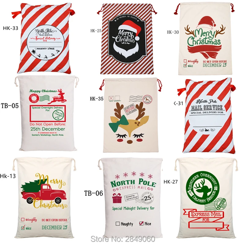 

32 стиля, мешки Санта-Клауса, 20 шт./лот, большая подарочная сумка на Рождество, 50x70 см, на шнурке, конфеты, трость, мешок Санты, новый год, 2019