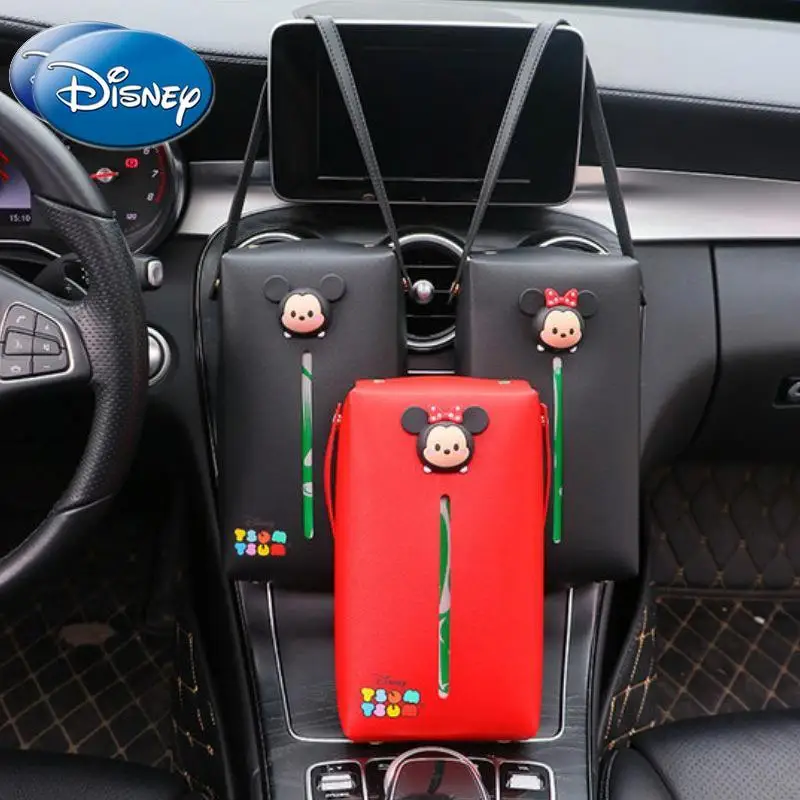 

Disney Mickey Minnie Car Leather Tissue Box Hanging Multifunctional Car Tissue Storage Box Car Accessories