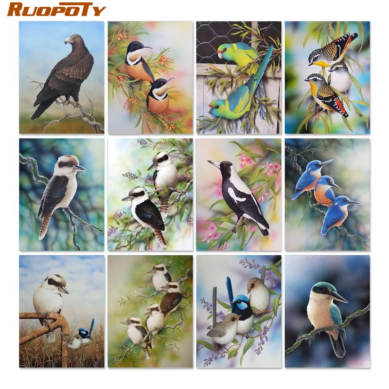 

RUOPOTY Frameless Painting By Numbers kits For Adult Child Birds Animal pictures by numbers DIY Gift For Home Decoration