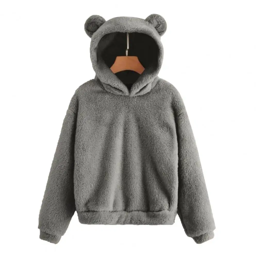 Autumn Winter Women Warm Hooded Coats Casual Hoodie Fleece Sweatshirt Long Sleeve Rabbit Ear Hood Sweatshirt Plush Warm Hoodie