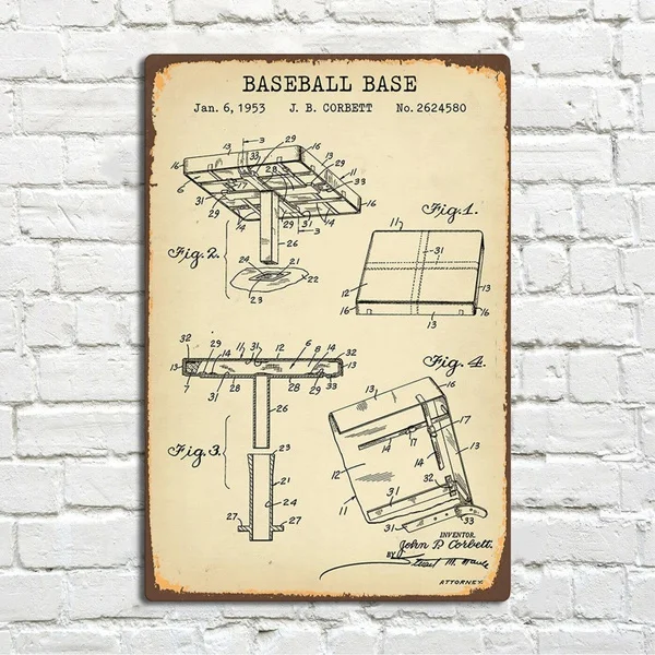 

Baseball Base Patent Vintage Metal Tin Sign Pin Up Metal Sign Wall Sign Metal Decor Wall Decor(20cmx30cm)