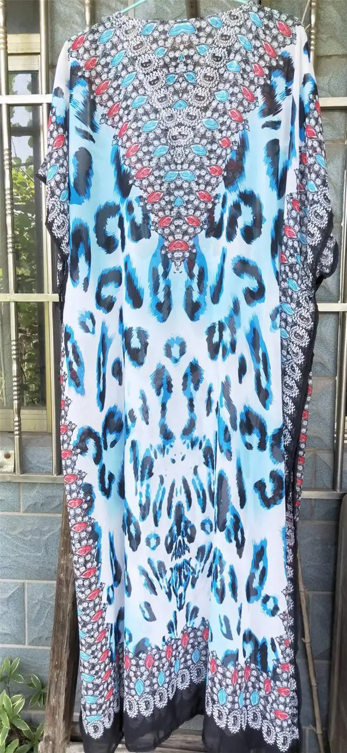 

Female Beach Dress Kaftan Sarongs Leopard Print Cover-Up Chiffon V-Neck Bikini beachwear Plus Size Swimsuit Bathing Suit Pareo