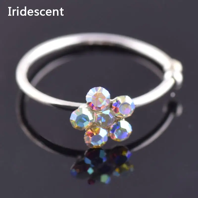 Men Women Fake Crystal Nose Piercing Body Jewelry Floral Hoop Nostril Ring Tiny Flower Helix Cartilage Tragus | Украшения и