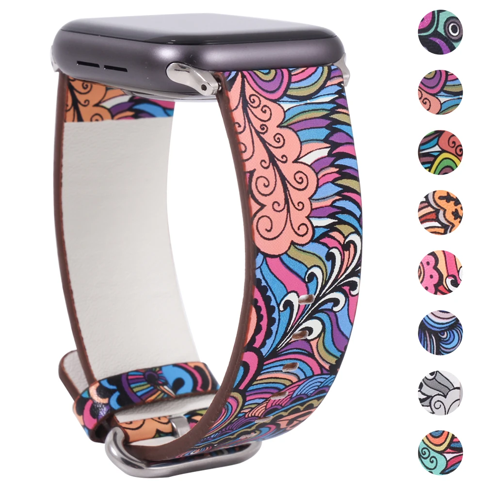 

Band for apple watch 5 4/3/2/1 38MM 40MM Floral Paragraph Leather Replacement Strap for Apple iWatch Series 5 4/3/2/1 42 44MM