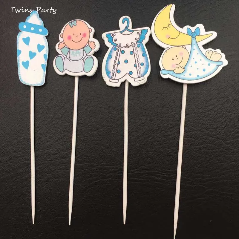 Близнецы вечерние Babyshower Cupcake Wooden Stick деревянные его мальчик девочка Беби Шауэр детский сувенир 1-й День рождения DIY Детские принадлежности
