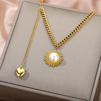 rxsmll sun flower necklaces for women girl luxury gold pearl stainless steel neck chain party jewelry christmas gift accessories