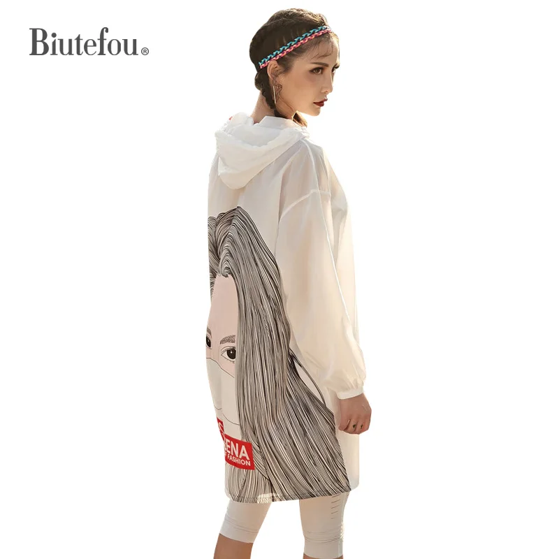

2021 Summer Women Loose Fun Print Hooded UV Protection Dress