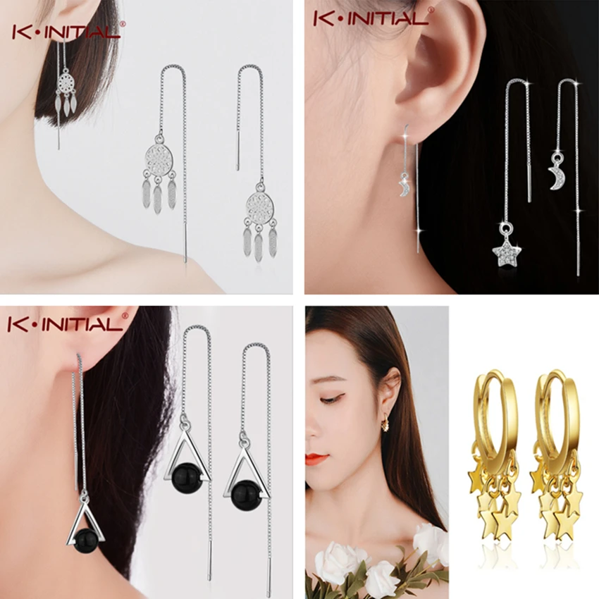 

Kinitial Fashion Geometric Drop Earrings for Women Wedding Star Moon Dream Triangle Long Tassel Dangle Earring Statement Jewelry
