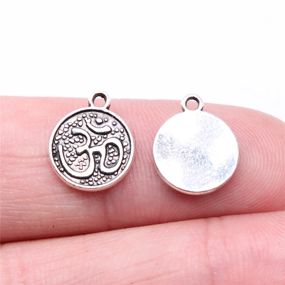 

WYSIWYG 40pcs Charms 13x11mm Om Charms For Jewelry Making DIY Jewelry Findings Antique Silver Color Alloy Charms Pendant