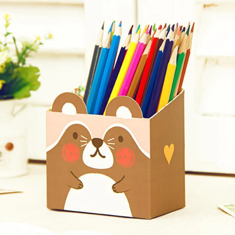 Милый медведь бумажная настольная Коробка органайзер DIY подставка для ручек и