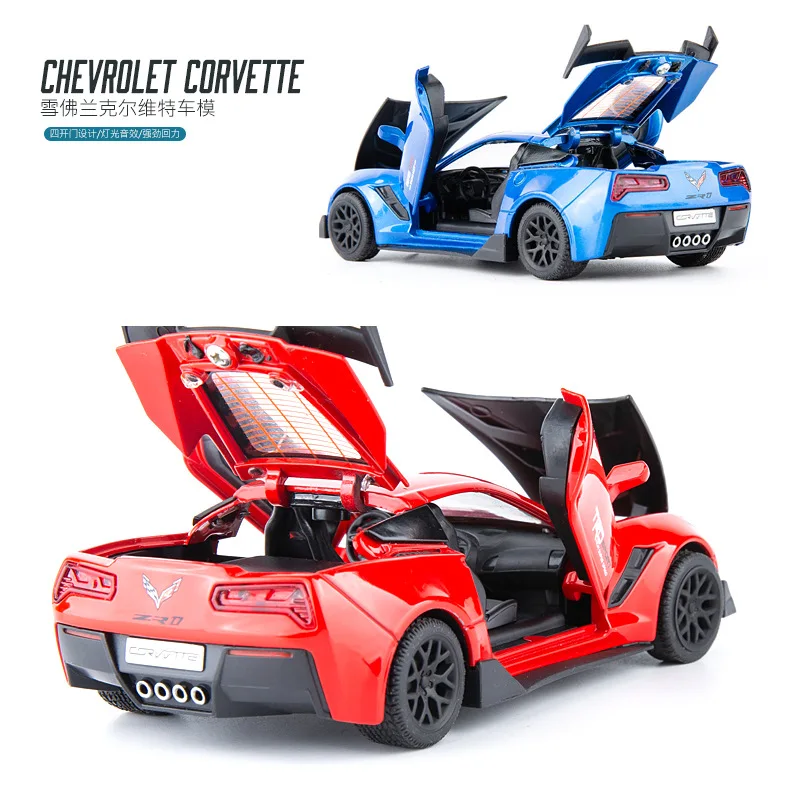1:32 high simulation Corvette alloy pull back car model children's sound and light toy car ornaments for children gifts