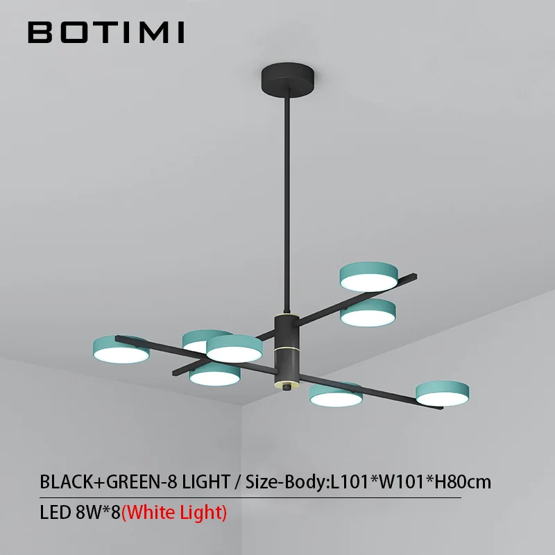 8 Light-Black Green BOTIMI, современный светодиодный светильник 220 В, люстра для гостиной, Холла отеля, блестящая черная металлическая люстра для спальни, подвесные светильники для столовой - Цвет абажура: 8 Light-Black Green