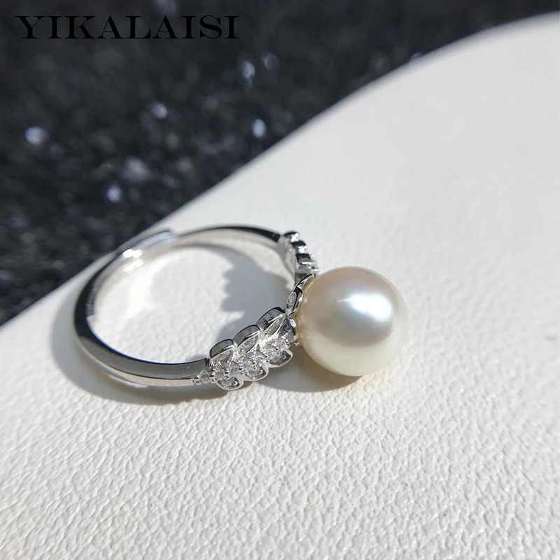 

YIKALAISI 925 Sterling Silver Rings Jewelry For Women 9-10mm Round Natural Freshwater Pearl Rings 2021 Fine New Wholesales