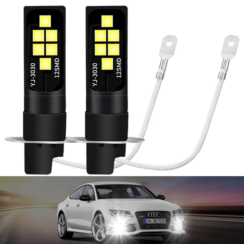Светодиодные лампы H1 H3 2 шт. супер яркие противотуманные фары для автомобиля 12 3030