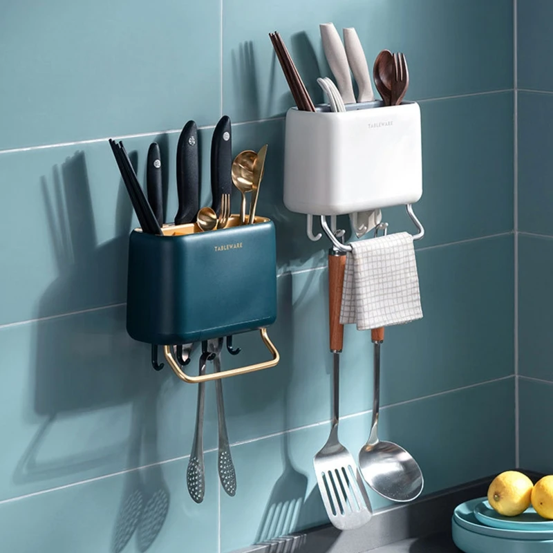 

2022 New Drain Chopstick Holder Kitchen Dish Holder Wall-mounted Storage Shelf Cutlery Rack Partition Storage Large Storage