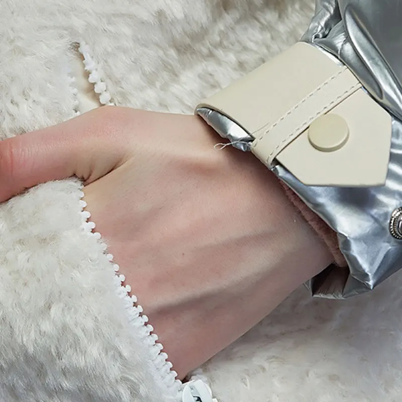 

2020 Winter Down Coat Women Parkas New Fashion Lamb Wool Stitching Shiny Silver Feather Jacket Female Korean Thick Warm Outwear