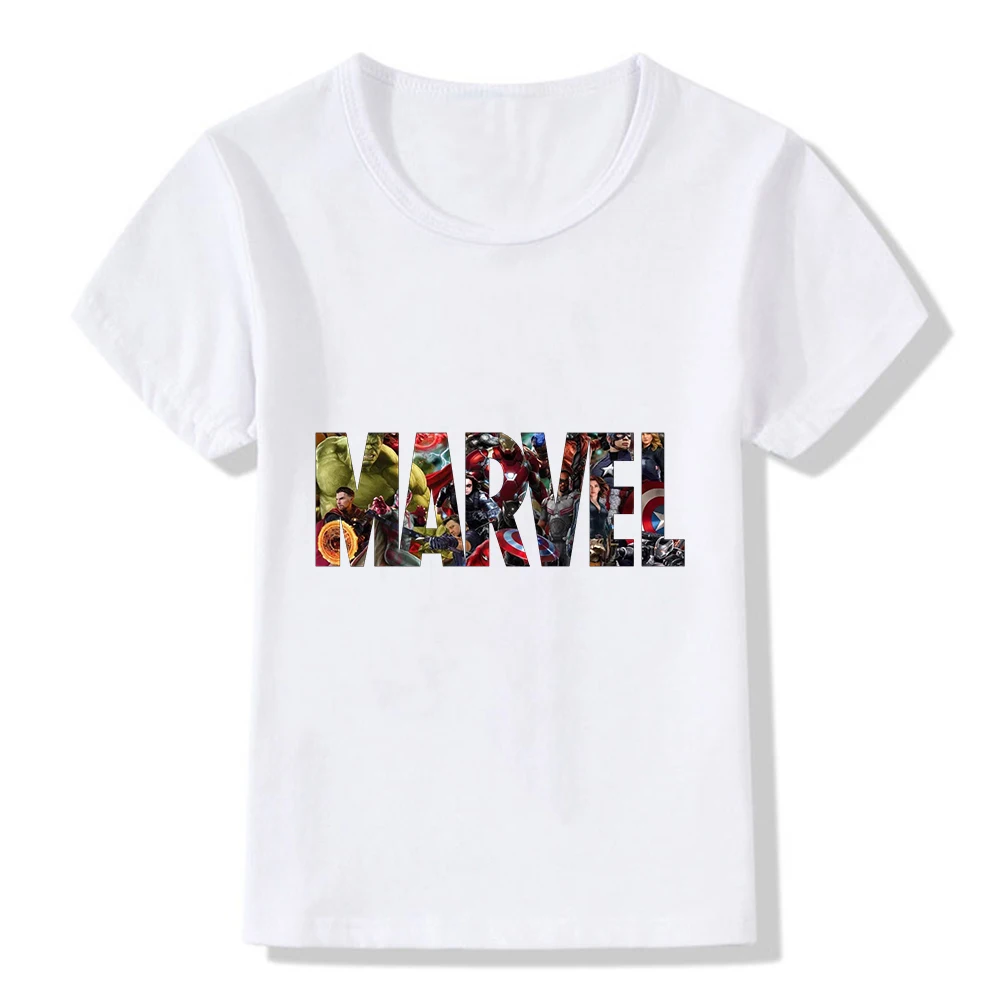 Модная детская футболка с надписью MARVEL принтом Мстителей для мальчиков и девочек