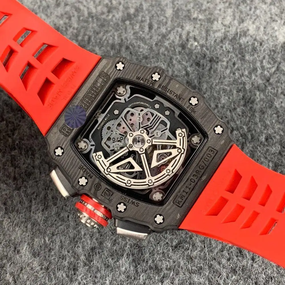 

Brand New Frosted Carbon Fiberl men automatic mechanical watch men watch Black Red Rubber watch equipped with calendar