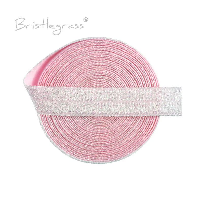 

BRISTLEGRASS 5 Yard 5/8" 15mm Colorful Glitter FOE Pink Fold Over Elastics Spandex Band Hair Tie Headband Tutu Dress Sewing Trim