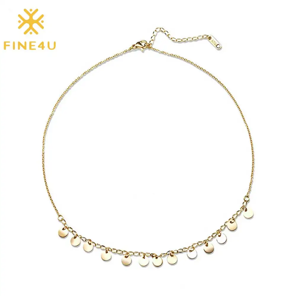 Изящный мини чокер в стиле бохо FINE4U ожерелья ручной работы с подвеской монеткой