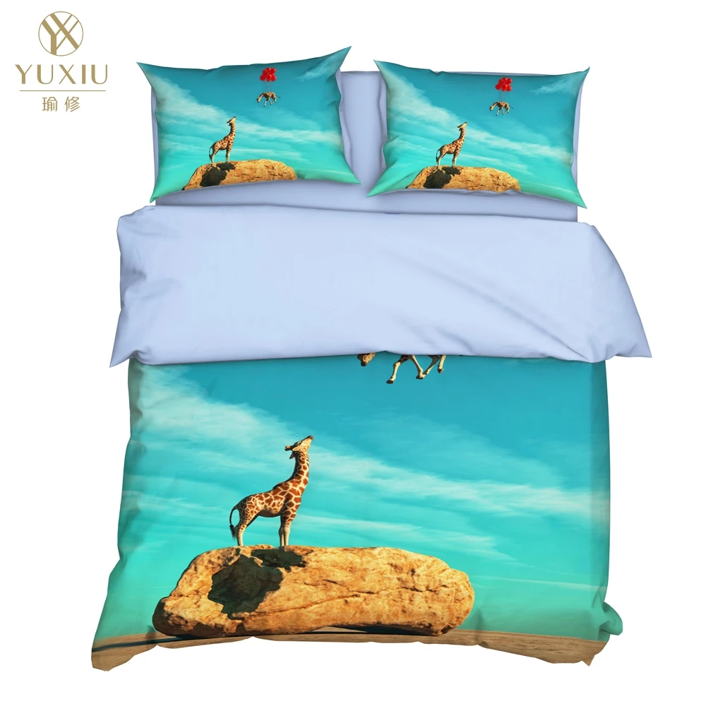 YuXiu 3D печать животных Жираф шар пододеяльники черный комплект постельного белья