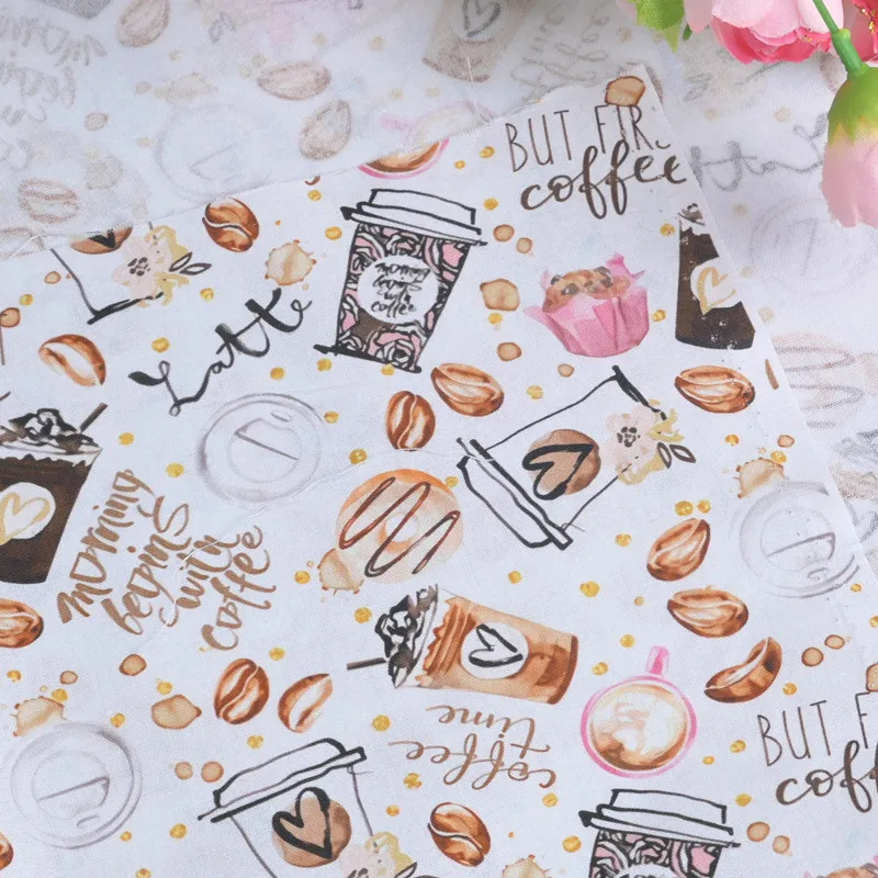 

Half Yard 100% Cotton Fabric With Northern Europe Beverage Coffee Print Handmade DIY Bag Garment Shirt Material CR-1298