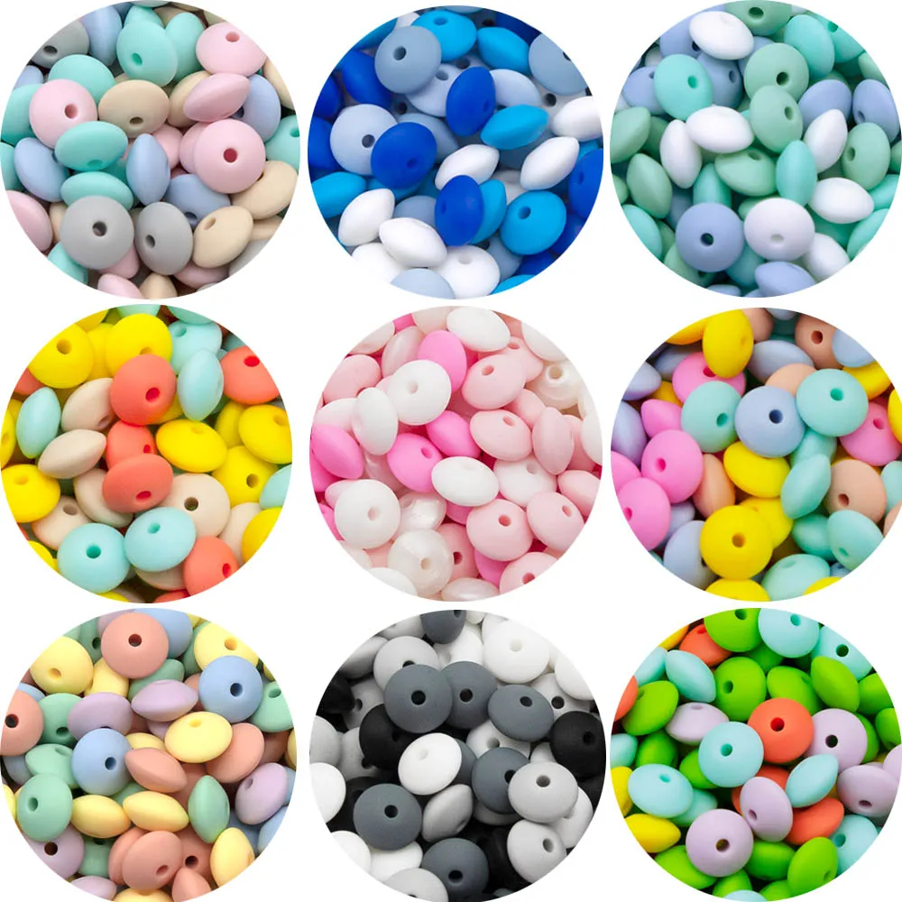 

Cute-idea 20Pcs Silicone Beads 12MM Lentil Beads DIY Baby Pacifier Chain Pendant BPA Free Eco-friendly Baby Teether Toys gifts