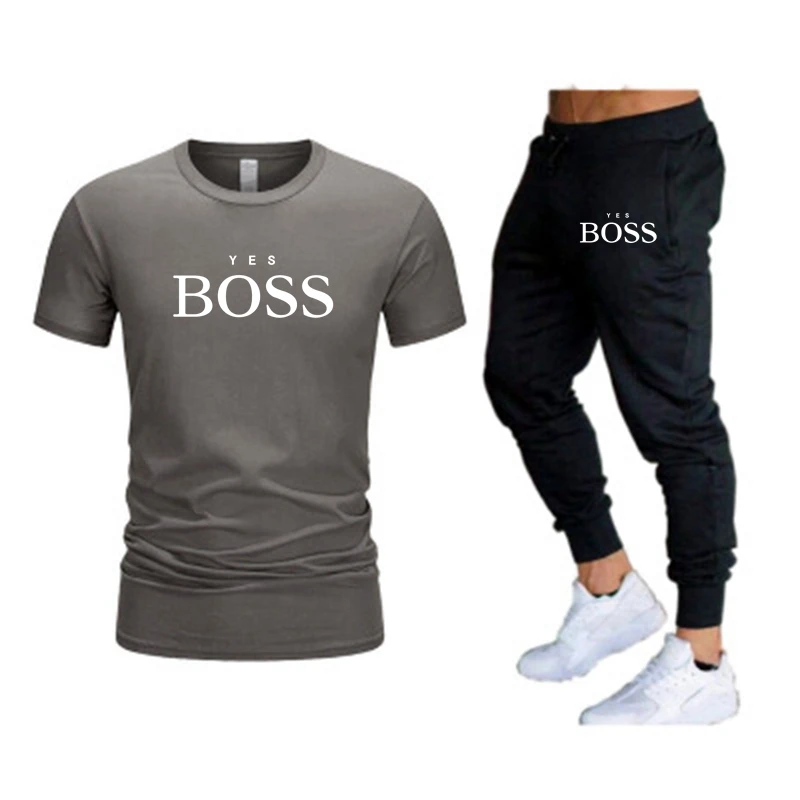 

New men's brand T-shirt + pants two-piece casual sportswear men's and women's fashion suit printed top + pants gym fitness pants