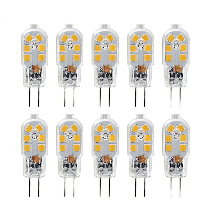 

10Pcs AC/DC 12V 1.5W G4 LED Bulb Lamp,Bi-Pin Base,2835 SMD Spotlight Bulbs 20W Halogen Bulb Equivalent White/Warm White Light