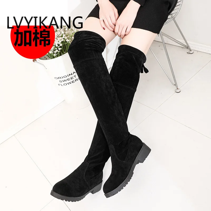LVYIKANG/ г., большие размеры 34-41, модные женские зимние сапоги до бедра однотонные женские ботфорты из искусственной замши на высоком каблуке