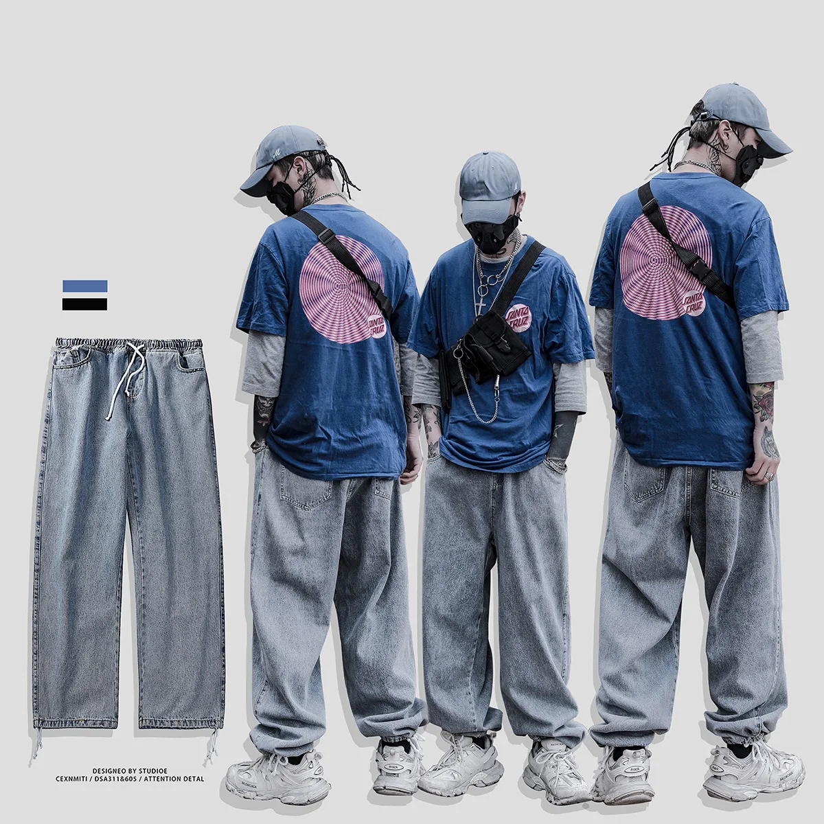 

Джинсы мужские драпированные в стиле ретро, модные повседневные штаны с очень эластичной талией, уличная одежда в стиле Харадзюку, штаны