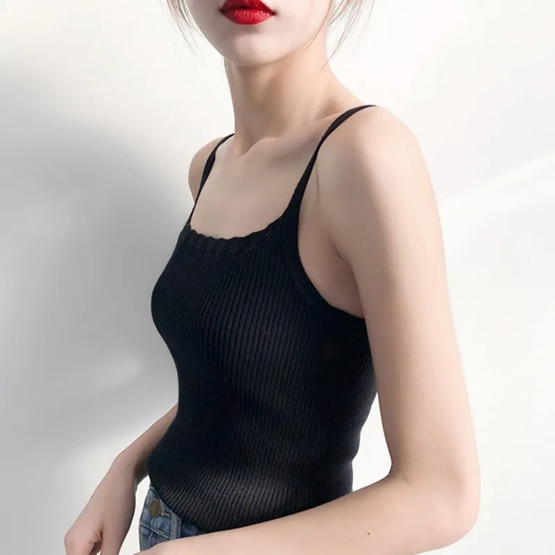 

Daxin Women's Solid Strappy Tanks Vest Croptop Summer Sleeveless Sexy Ladies Knitted Casual Tank Top Female Crop Top Camis