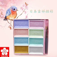 sakura 8 solid watercolor paint set with water brush pen foldable shiny color water color pigment for draw
