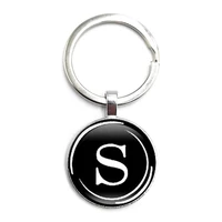 black classic 26 english letters key ring glass cabochon car key pendant male and female keychain gift jewelry