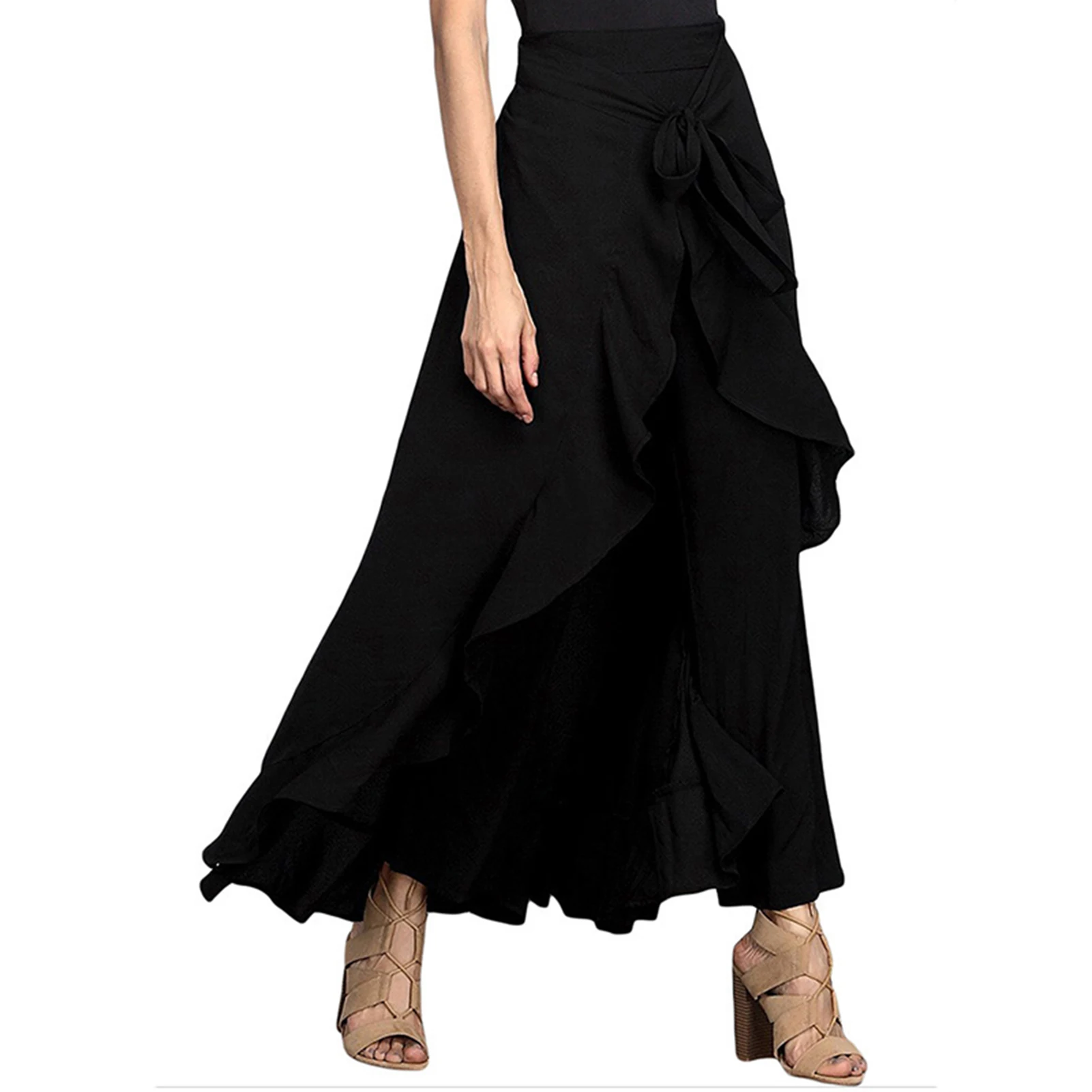 

Newly Stylish Pleated Skirt Pants Waist Elastic Pleated Comfy Chiffon Wide Leg Capri Pants For Women Girls