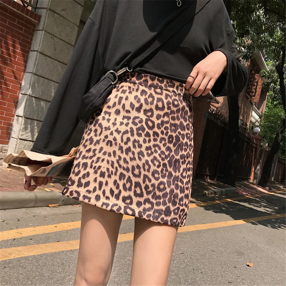 

Summer Leopard Package Hip Skirt Office Lady High Waist Mini Skirts Women Fashion Casual All Match Skirt