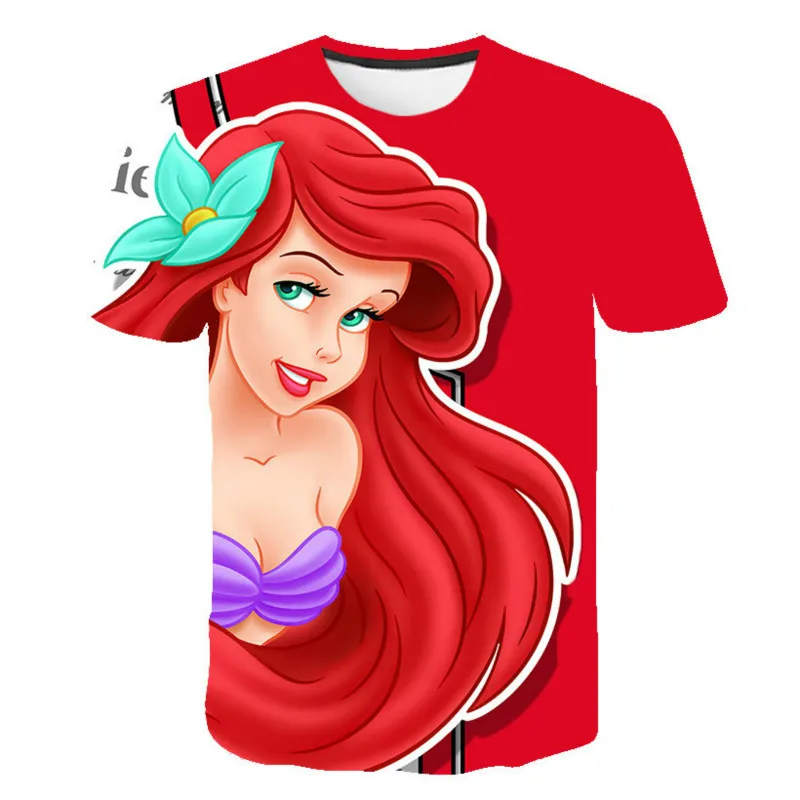 

2021 Summer 3D Printing Anime Fashion Mermaid Beautiful Girl Pattern Clothing Children's Favorite Round Short-Sleeved T-Shirt