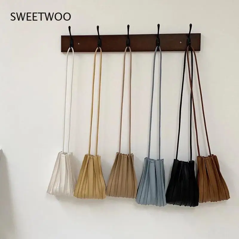 

Pu Leather Pleated Phone Shoulder Bag Fashion New Women Bag Female Crossbody Japan Style Mini Ladies Messenger Bags 2021