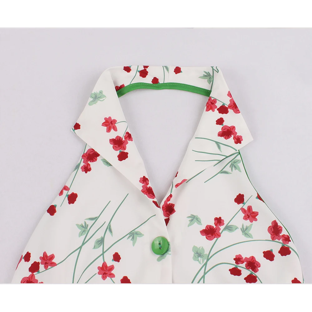 

2021 New Casual Women Summer Floral Dress Vestidos Robe Femme VD2069 Sexy Halter Backless White Party Vintage Dress Robe