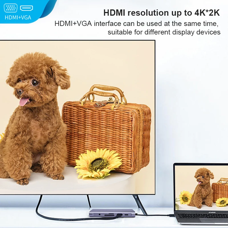 Адаптер Basix Hdmi Vga концентратор 10 в 1 Тип C адаптер USB 3 0 порт 4K HDMI VGA RJ45 Gigabit Ethernet для