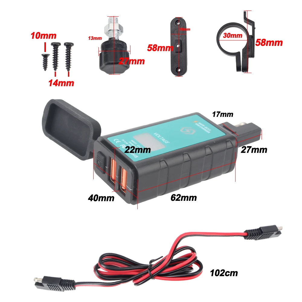 12V Motorcycle USB Chargers 3.0 Dual Ports Power Adapter LED Digital Voltage Waterproof ATV Pit Dirt Bike Motorbike Accessories images - 6